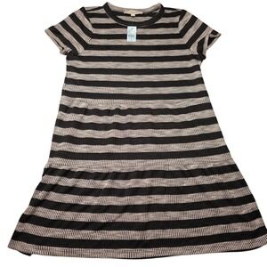 Loft Shirt Party Career Casual Short Sleeve Stripe Ribbed Knit Dress Sz PM New